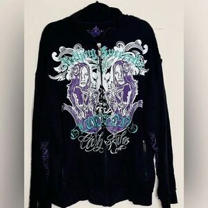 Y2K Blac Label Full Zip Embroidered Distressed Cash Rules Gluttony Sweatshirt 4X